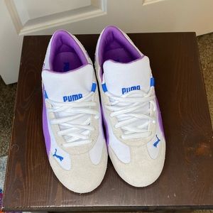 Puma sneakers, white & purple, size 7.5